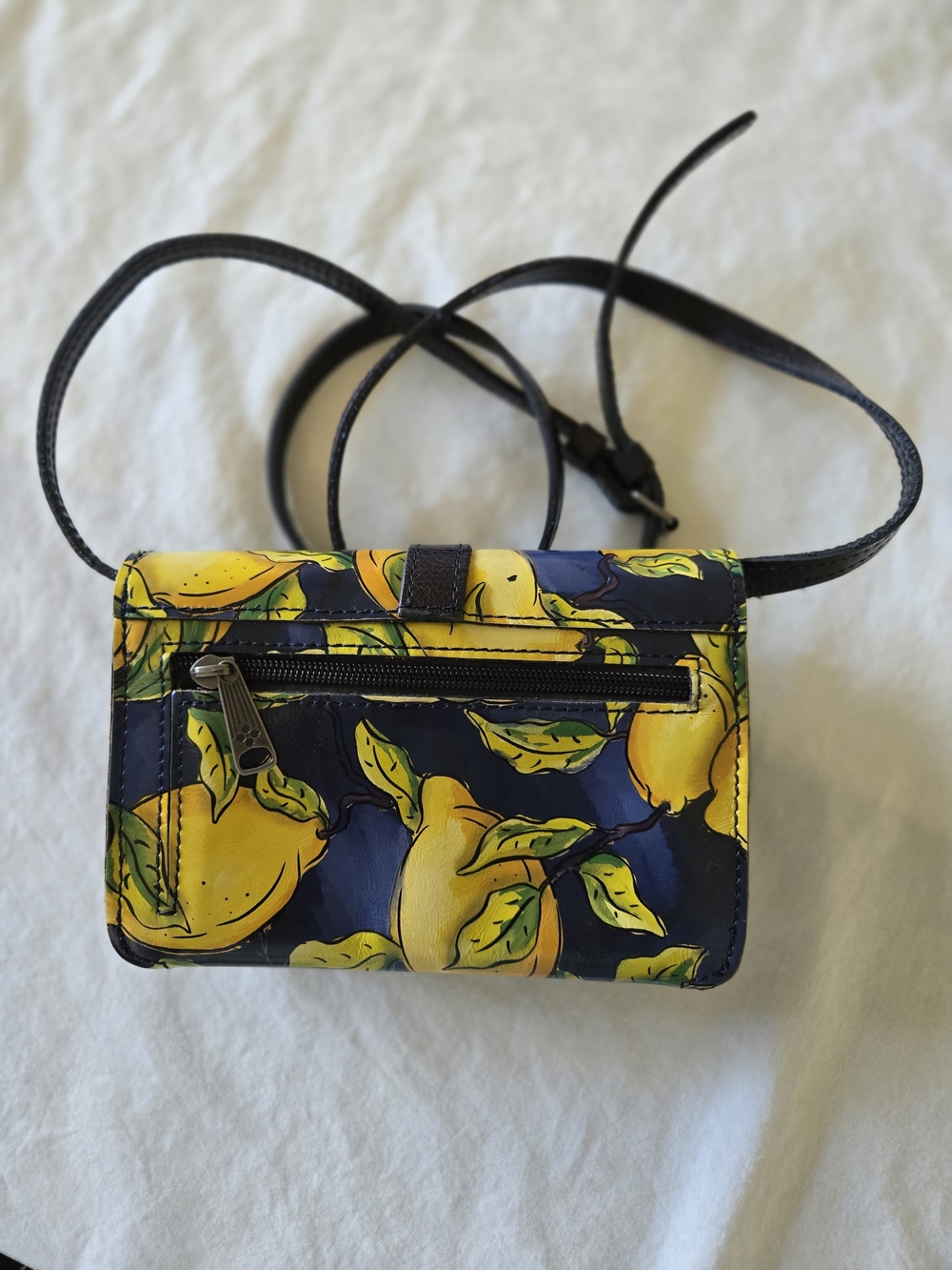 Patricia Nash Torri Crossbody Bag in Positano Limon Leather | Lemon Flap Purse - Picture 4 of 14